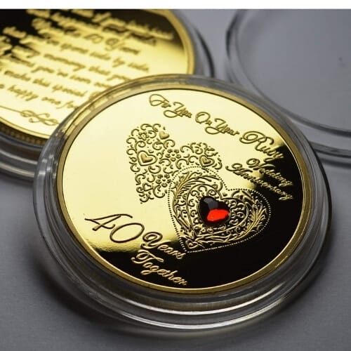 The Commemorative Coin Company 40th RUBY WEDDING ANNIVERSARY 24ct Gold Commemorative Awesome Ruby Wedding Gift Ideas For Him, Her & Them