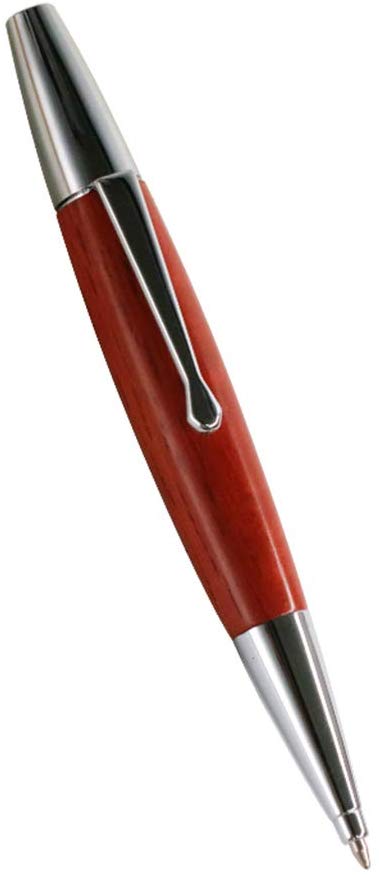 Red Willow Wood Silver Chessboard Twist Trim Fat Ballpoint Pen