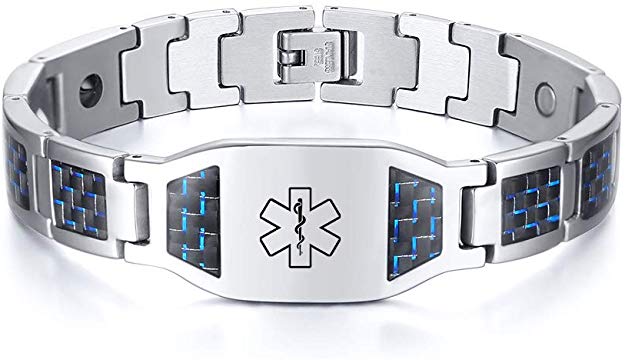 ID Bracelet for Men Magnetic Therapy Medical Alert Wristband for Men