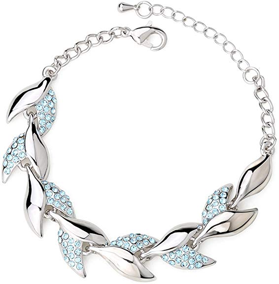 Winter's Secret Beauty Crystal Willow Leaves Diamond Accented Link Silver Girls Charming Bracelet