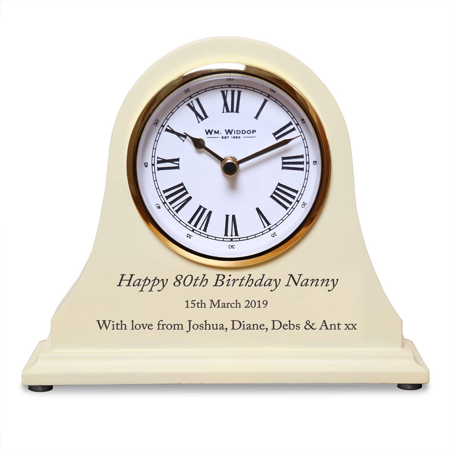 De Walden Girl's 80th Birthday Gift Engraved Wooden Clock