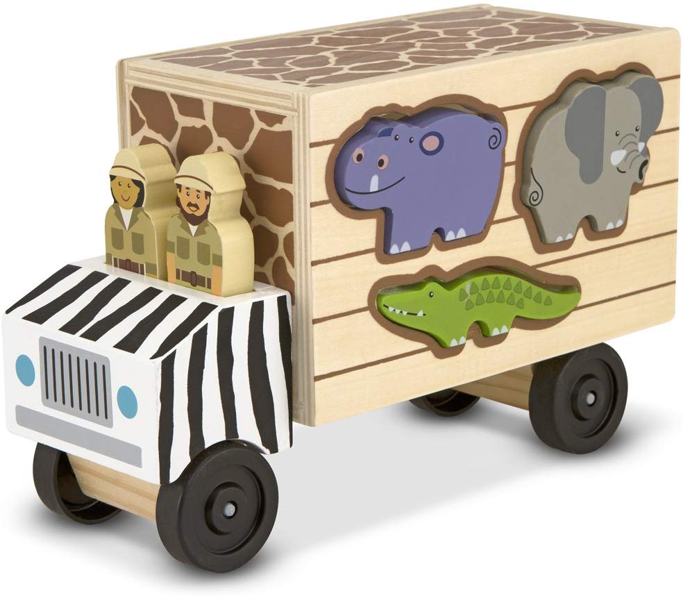 Rescue Shape Sorting Truck Wooden Toy with 7 Animals and 2 Play Figures