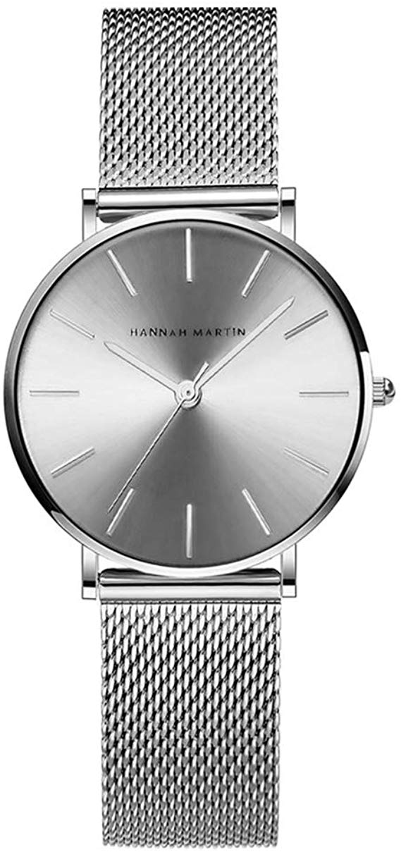 Hannah Martin Ultra Thin Stainless Steel Mesh Band Waterproof Quartz Women's Wrist Watch