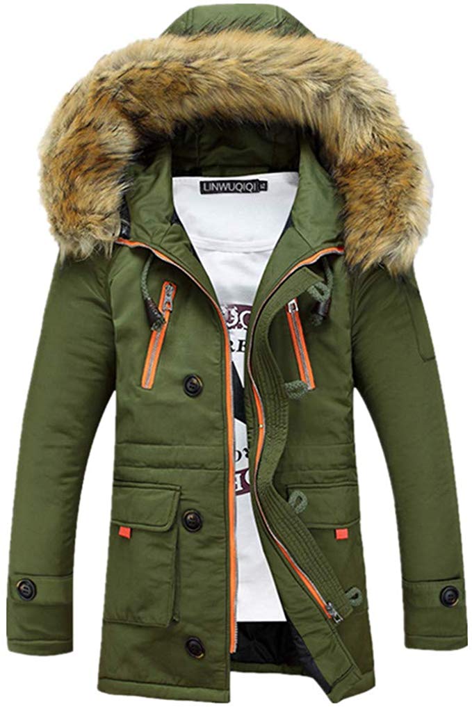 Men Faux Fur Hooded Cotton Padded Outerwear and Coats