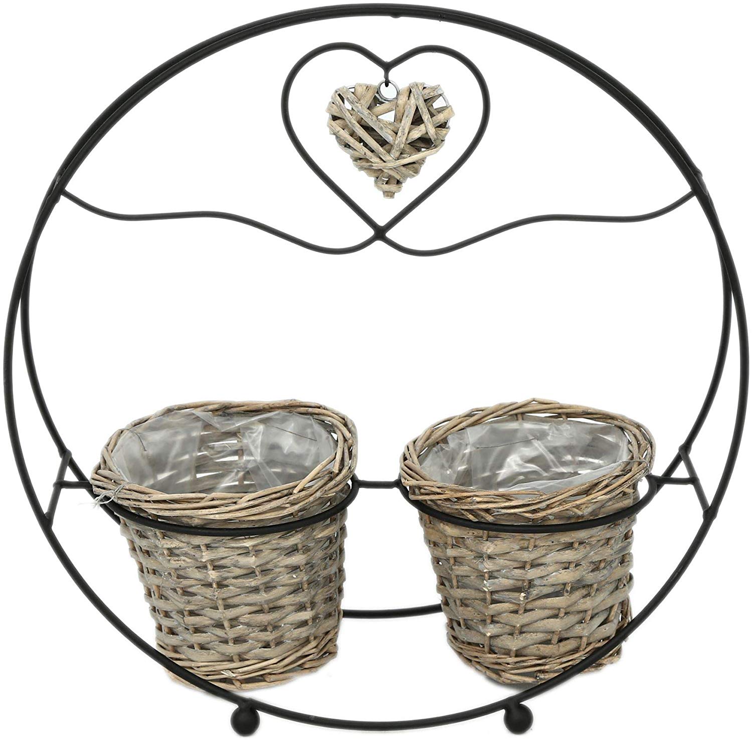 Carousel Home and Gifts Black Metal Round Willow Twin Plant Pot Stand Garden Planters
