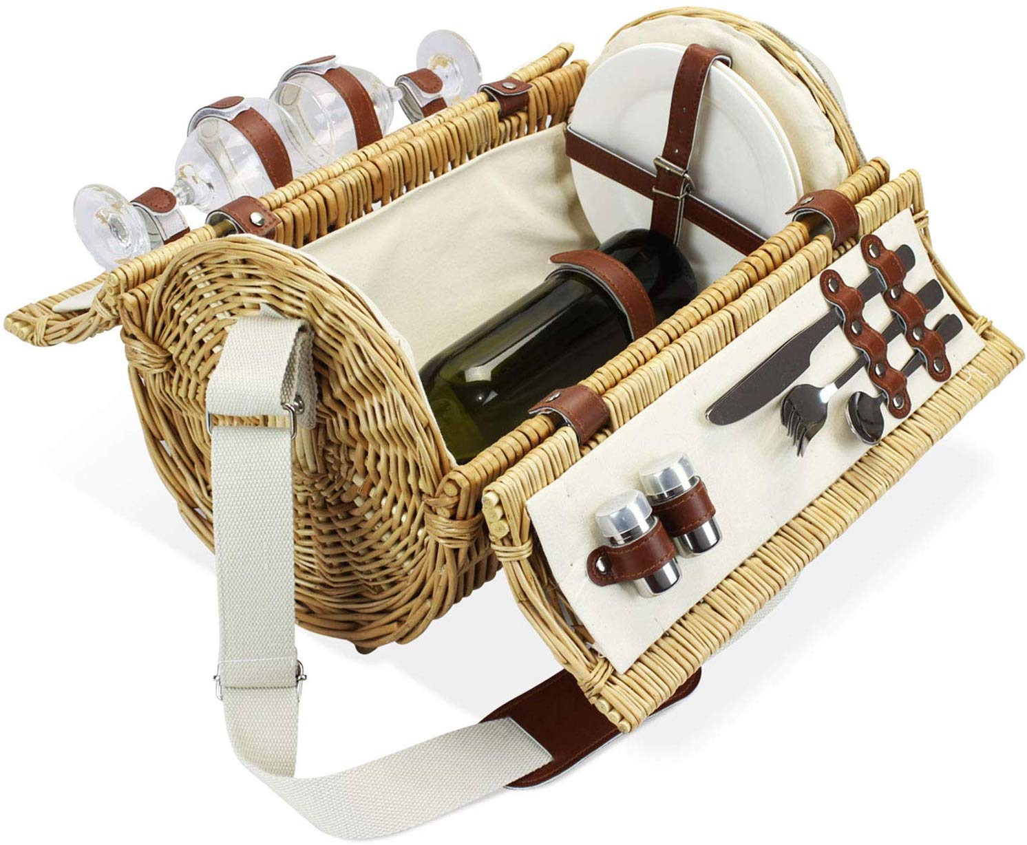 Home Innovation 2 Person Wicker Picnic Basket Set with Straps