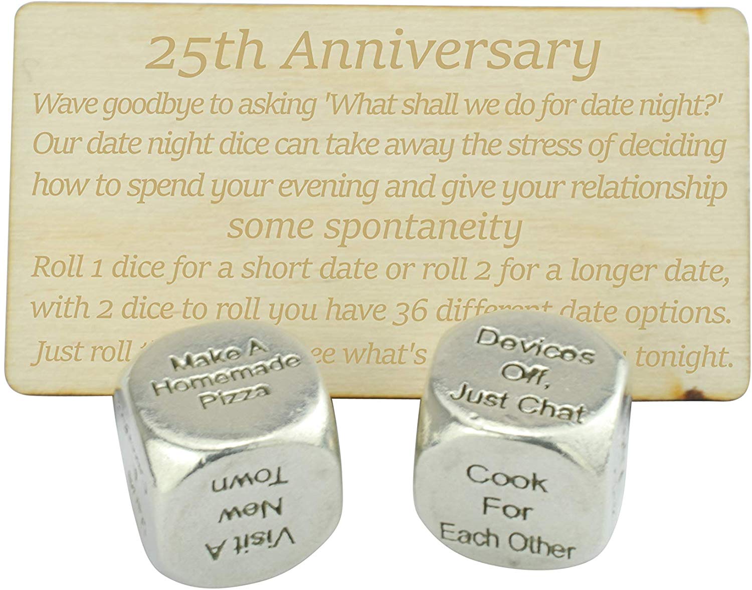 25 Year Anniversary Metal Date Night Dice - Silver Wedding Anniversary Gifts