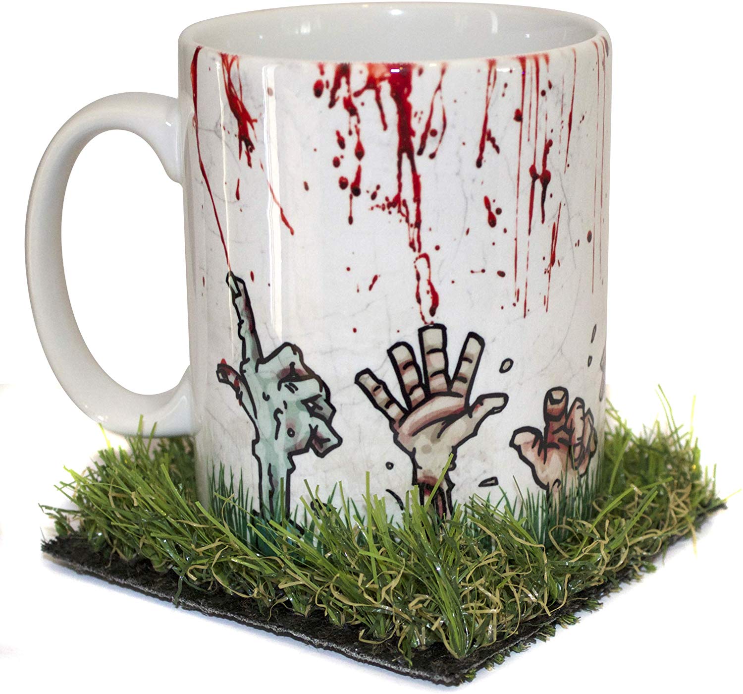 Zombies Rising from the Grave Mug with Grass coaster