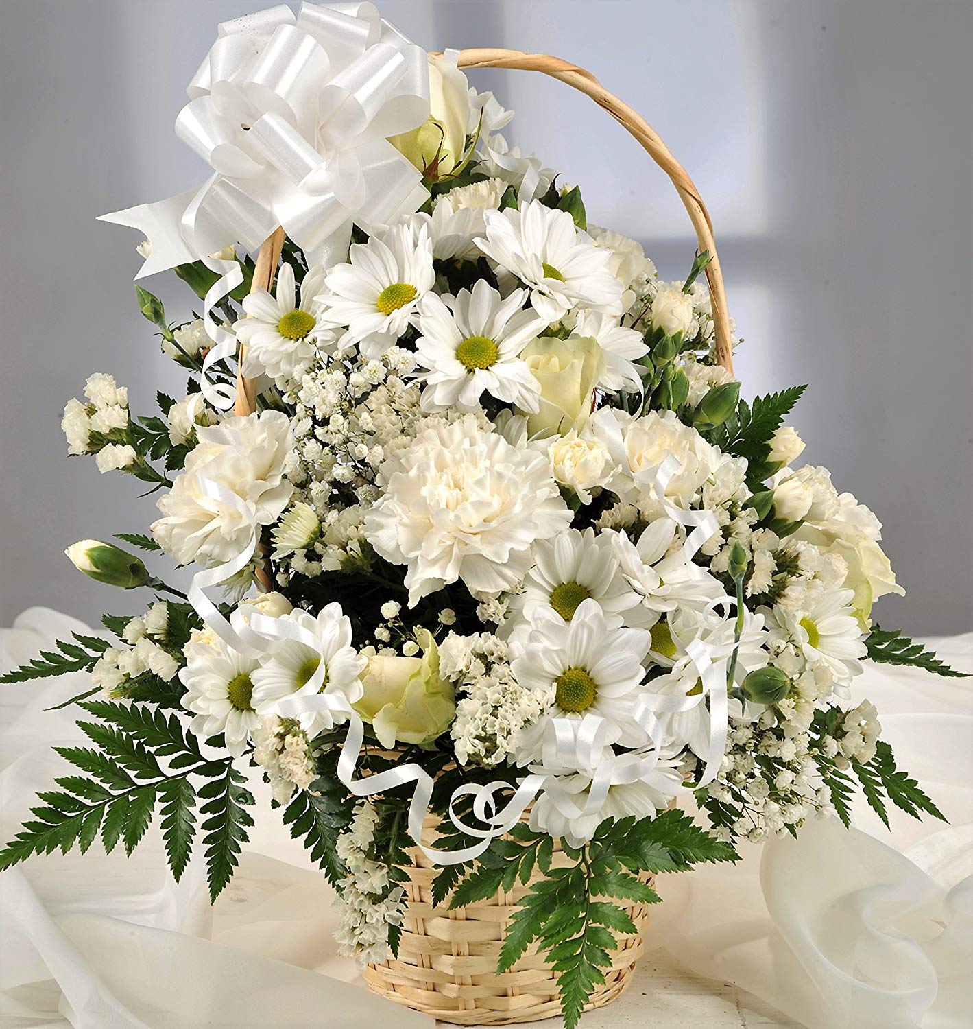 White Fresh Flower Gift Basket with Handwritten Card