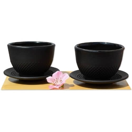 Cast Iron Black Hobnail Tea Cup and Round Coaster X2 Astonishing Iron Gifts For Her On 6th Anniversary