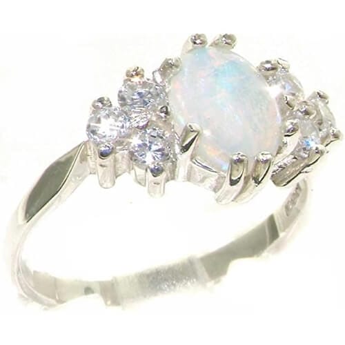 Sterling Silver Womens Opal & Cubic Zirconium Ring Amazing 13th-Anniversary Gift Ideas