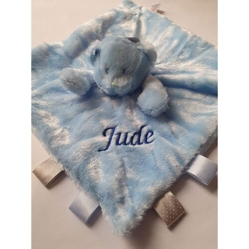 Personalised Embroidered Teddy Bear Head Baby Comforter Blankie Toy Taggy Cutest And Unusual Baby Boy Gifts