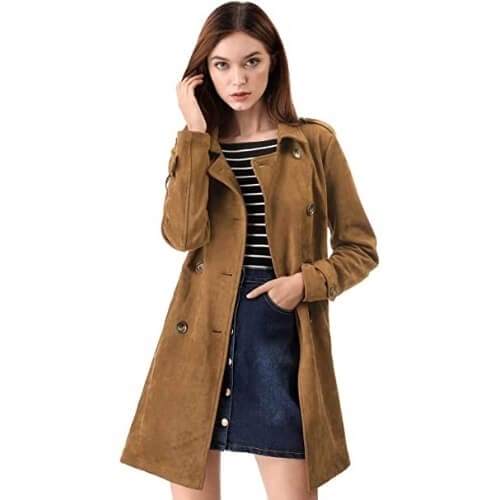 Allegra K Women's Notched Lapel Double Breasted Faux Suede Trench Coat Jacket Amazing Travel Gifts for Her