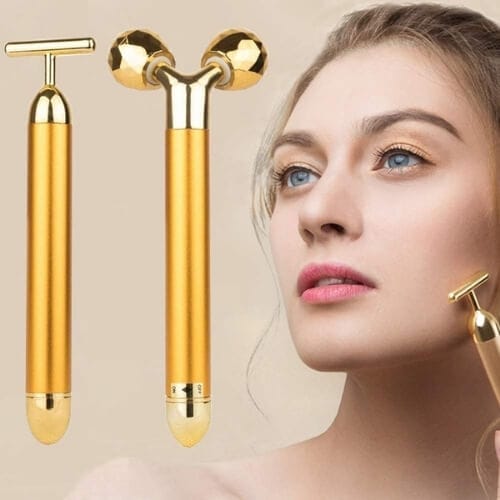 2-IN-1 Face Massager 24k Golden Pulse Facial Face Massager Amazing Travel Gifts for Her