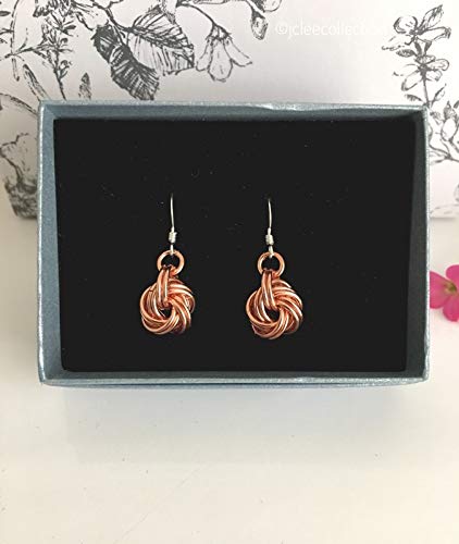 Copper Infinity Knot Dangle Drop Chainmail Earrings Anniversary Gift