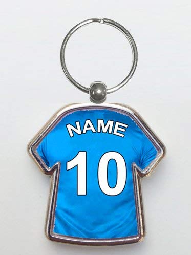 Personalised ANY COLOUR football shirt with any name and number metal keyring or school bag tag