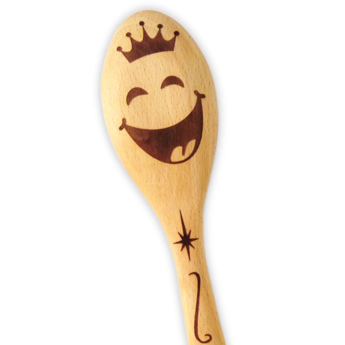 Engraved Wooden Spoon with Hole, Cute Smiley Face