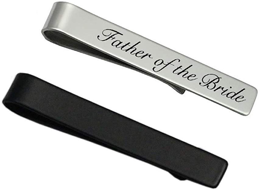 Mens Groom Father Wedding Silver Plated Black Tie Clips