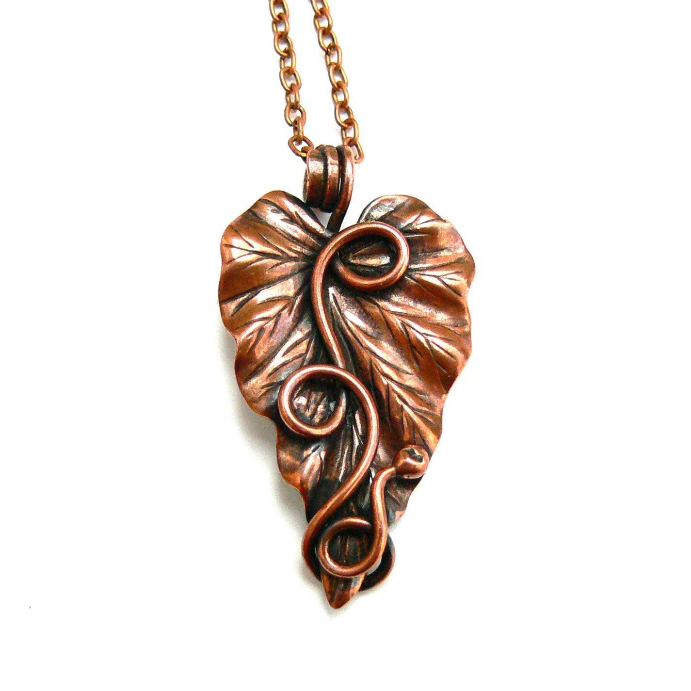 Handmade Antiqued Copper Woodland Leaf Pendant Necklace