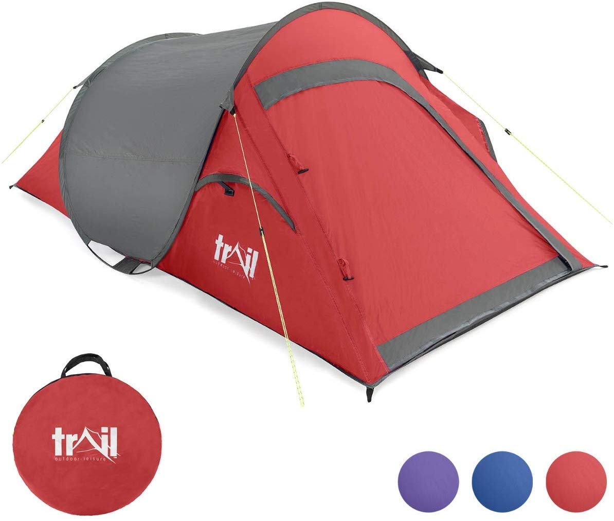 Pop Up Tent 2 Man Easy Quick Pitch Two Person Festival Camping 1500HH Trail