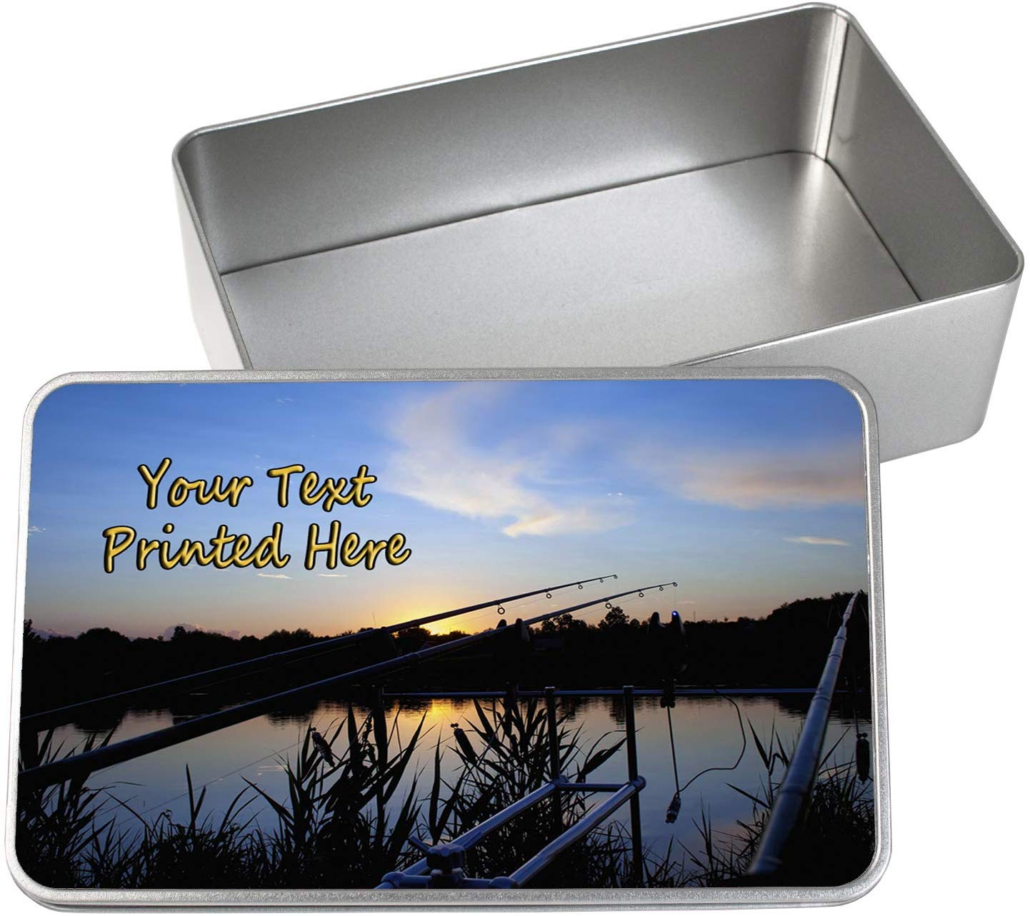 Personalised Storage Tin Carp Fishing Fisherman Travel Money Box Gift