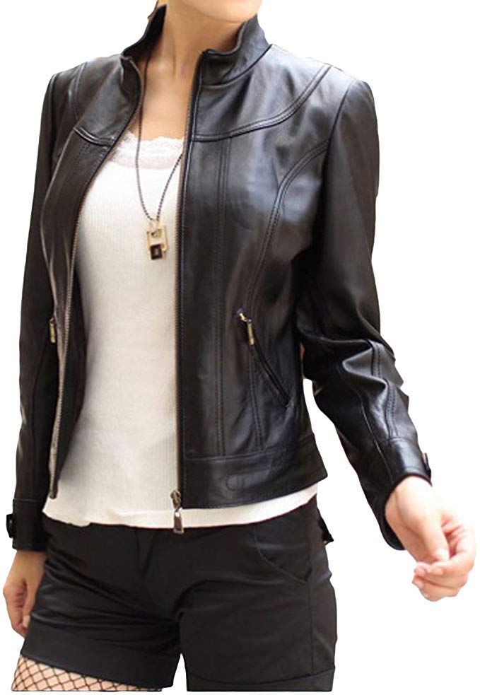 Women Blouson Genuine Lambskin Leather Jacket