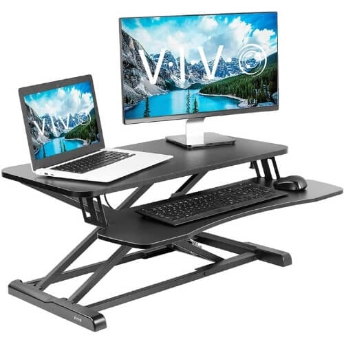 VIVO Black Height Adjustable 32 inch Standing Desk Converter, Sit Stand Dual Monitor and Laptop Riser Workstation Gift Ideas for Who Have Everything