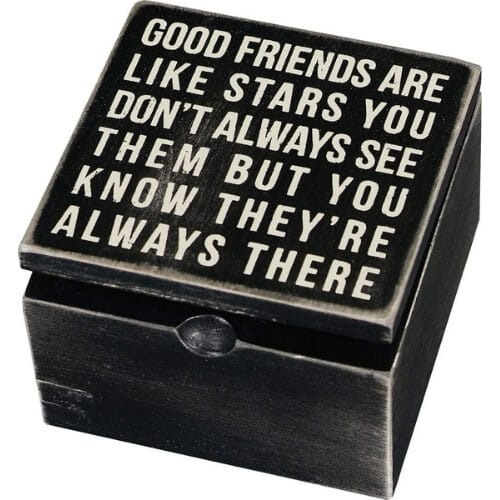 Primitives by Kathy 18192 Classic Hinged Wood Box, 4 x 4 x 2.75-Inches, Good Friends Are Like Stars Gifts To Give Your Best Friend For Her Birthday