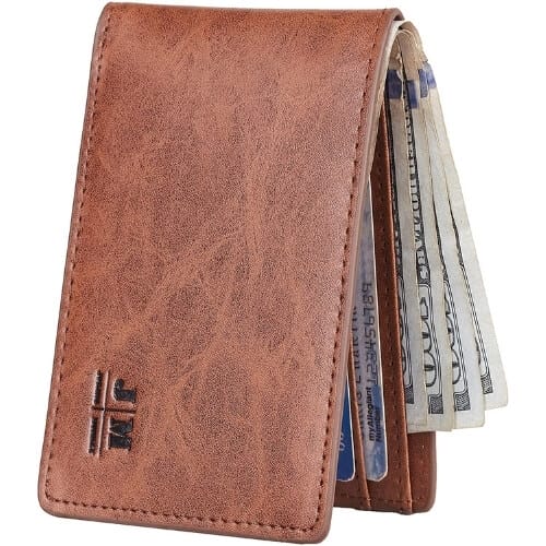Gostwo Mens Slim Minimalist Front Pocket Wallet Genuine Leather ID Window Card Case RFID Blocking - Brown - One size Gifts For 14 Year Old Boys