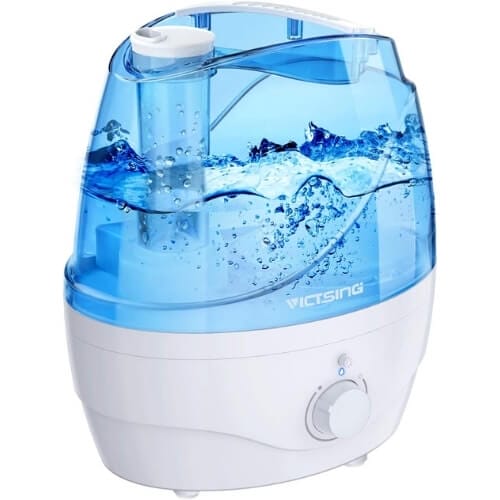 VicTsing 2200ml Cool Mist Humidifiers, Ultrasonic Humidifiers with Large Water Tank, 24 Working Hours, Waterless Auto-Off, 28dB Quiet Air Humidifier for Bedroom, Babyroom, Living Room-White&Blue Christmas Presents for Parents