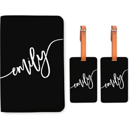 Personalized Passport Holder 2 Matching Luggage Tag Set Customized Gift - Black Gifts To Give Your Best Friend For Her Birthday