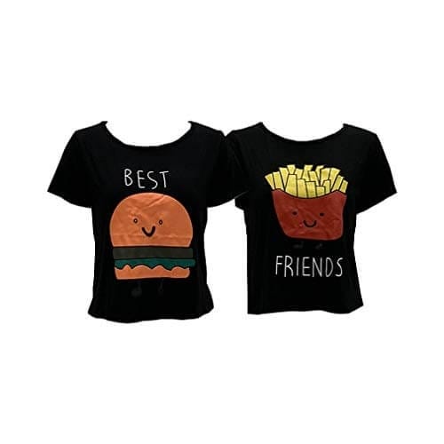 MOLFROA 2-Pack Women's Casual Cute Cartoon Best Friend Printed Crop Tops Funny Tops Tees Gifts To Give Your Best Friend For Her Birthday