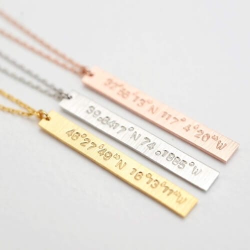 Vertical Coordinates Bar Necklace/ Personalised Latitude Longitude Necklace Gifts For Sister In Law