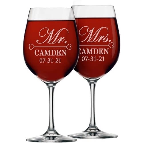 Mr and Mrs Wine Glasses - Personalized Engraved Wedding for Couples Gift Ideas For Couples Who Have Everything