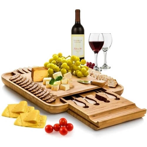 Bambusi Cheese Board and Knife Set - Premium Bamboo Wood Charcuterie Platter Serving Tray Gifts For Sister In Law