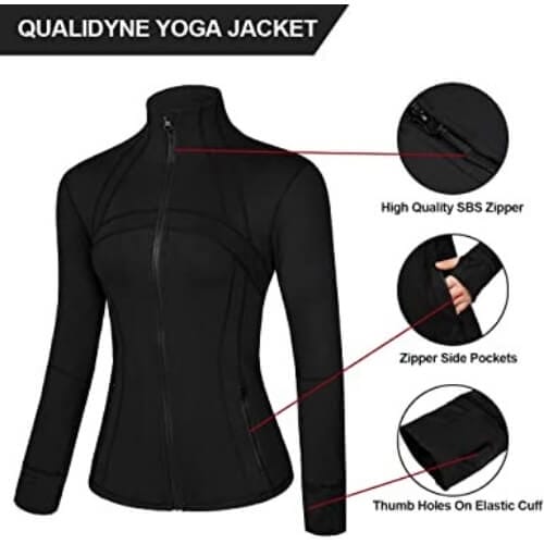 qualidyne Womens Sports Running Yoga Jacket Slim Fit Full Zip Track Jacket Turtleneck Workout Jacket Gifts For Nurses