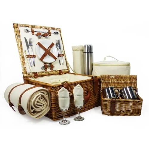 Deluxe Harpenden Two Person Wicker Picnic Hamper Basket Romantic Gifts for Him